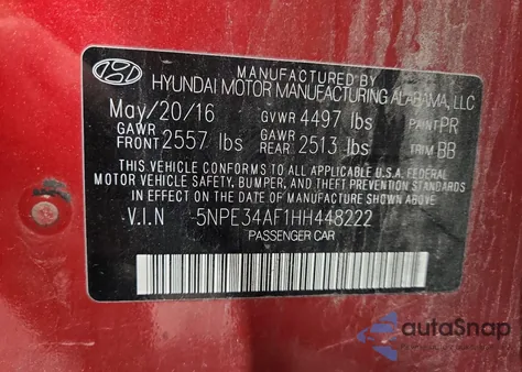 2017 Hyundai Sonata Sport z USA, uszkodzony, nr VIN 5NPE34AF1HH448222